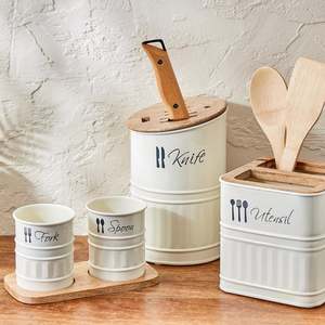 Ensemble de porte-ustensiles en métal, organisateur de fourchettes et de cuillères, conteneur de rangement pour la cuisine, design minimaliste, passe au lave-vaisselle - Product Image 5