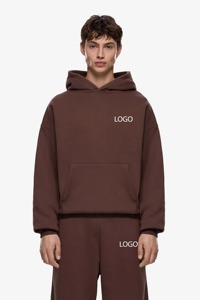 Survêtement en coton marron pour homme, coupe droite, longueur intégrale, design 2-en-1, en polaire épaisse et respirante, tenue décontractée et sportive pour l'automne, avec détails latéraux - Product Image 5