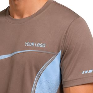 T-shirt de sport pour homme, couleur taupe et bleu ciel, à séchage rapide, pour la course à pied, la salle de sport, l'entraînement, personnalisable avec impression - Product Image 5