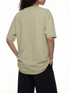 Camiseta Oversize de Cuello Redondo para Mujer, Color Sólido, Corte Holgado, Manga Corta, 100% Algodón Jersey, Transpirable, Lavado Ácido, 220g, Todas las Temporadas - Product Image 2