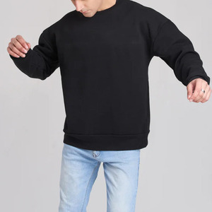 Sudadera de Cuello Redondo Negra para Hombre, Corte Regular, Color Sólido, Informal, de Punto, de Algodón, para Otoño - Product Image 3