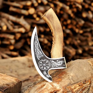 Cuchillo para Pizza Vikingo Nordic Forge, Cuchilla de Acero al Carbono de 9 Pulgadas, Mango de Madera de Fresno, Funda de Cuero, Hacha Personalizada al por Mayor - Product Image 5