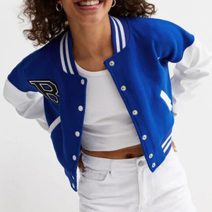 Custom Winter Luxury Women's <b>Quilted</b> Cotton Chenille Embroidery Cropped College Varsity Jacket <b>Wool</b> Breathable Knitted Stylish - Product Image 3