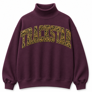 Custom Trackstar Flame Pattern Letter Applique Women's Oversized Mock Neck Cotton Fleece Sweatshirt - Product Image 1