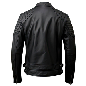 Black Men's Cafe Racer Leather Jacket OEM <b>Service</b> Finished Breathable Windproof Eco-Friendly Stand Collar - Product Image 2