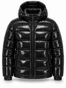 Men's Hooded Puffer <b>Jacket</b> Black PU Down Filled Windproof Zipper Closure <b>Casual</b> Winter Coat - Product Image 1