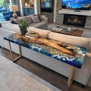 Mesa de Comedor de Resina Epoxi Oceánica de Lujo, Mesa de Resina Azul Río Hecha a Mano, Muebles Modernos de Resina para Decoración del Hogar y Restaurantes - Product Image 3
