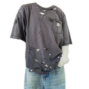 Camiseta de Manga Corta para Hombre, Estilo Desgastado, Cuello Redondo, Corte Holgado, 100% Algodón Jersey, Estilo Urbano, Color Negro Lavado - Product Image 5