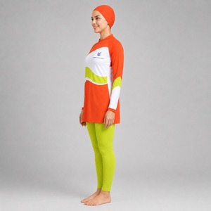 Ensemble de burkini 2 pièces modeste pour femme, coupe haute, en Spandex/Polyester, avec logo frontal, respirant - Product Image 4