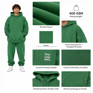 ชุดวอร์มผ้าฝ้ายพรีเมียม 400GSM ขายส่ง ทรงโอเวอร์ไซส์ แขนเสื้อแบบดรอปโชว์เดอร์ กางเกงจ็อกเกอร์  รับปักโลโก้ตามสั่ง ระบายอากาศได้ดี เหมาะสำหรับฤดูใบไม้ร่วง - Product Image 2