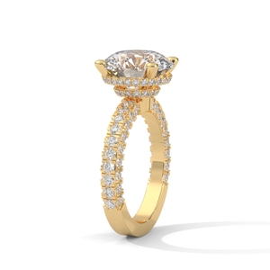 Anillo de Compromiso de Diamantes Redondos Brillantes en Oro Amarillo para Mujer con Diamantes Laterales, Certificado GIA, Estilo Clásico - Product Image 3