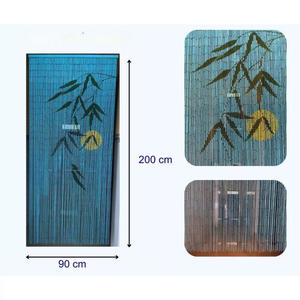 Dreamy Vertical Bamboo Blinds Blue Bamboo Leaf Pattern Bohemian Style Blackout Eco-Friendly Durable Bead Rope for Octagonal - Product Image 2