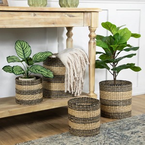 Set of 4 Round Seagrass <b>Baskets</b> with Black Rims Handmade <b>Storage</b> <b>Basket</b> Wholesale eco-friendly Made in Vietnam - Product Image 3