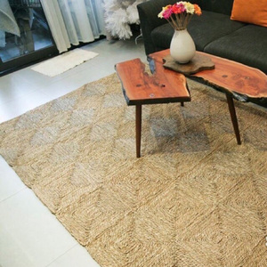 Bohemian Water Hyacinth Area Rug Rectangle Flat Weave Non <b>Slip</b> Living Room Floor <b>Mat</b> Solid Color Thin Pile Eco Friendly Prayer - Product Image 5