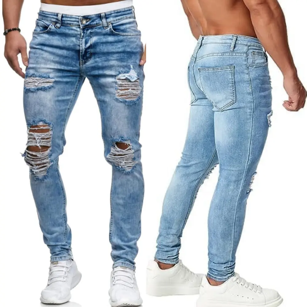 2024 grosir celana Jin Denim dicuci tertekan tahan lama Super melar Logo disesuaikan celana Jeans serba guna MOQ rendah Bangladesh dibuat