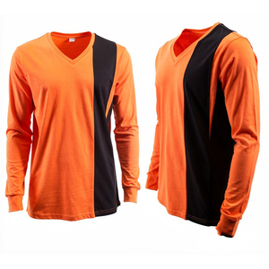 Men's Orange Black Long Sleeve T-Shirt V-Neck Casual Regular Lightweight Tee Shirts Men 100% Cotton Summer <b>TShirts</b> Mens - Product Image 1