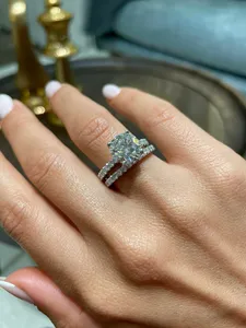 Moissanite Engagement <b>Ring</b> <b>925</b> <b>Silver</b> Wedding <b>Ring</b> Luxury Sparkling Diamond Look Bridal Jewelry Women Gift - Product Image 3