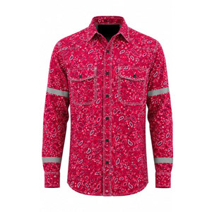 เสื้อเชิ้ตทำงานสะท้อนแสงลายเพสลีย์สีแดงสำหรับผู้ชาย เสื้อเชิ้ตนิรภัยแขนยาวผ้าฝ้ายแบบมองเห็นได้ชัดเจน - Product Image 2