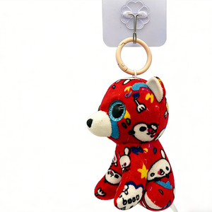 Porte-clés mini-ours en peluche personnalisé, motif lapin ou panda rouge assis, mignon, avec paillettes turquoise, petit breloque de sac en peluche. - Product Image 3