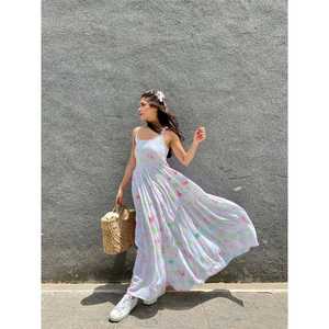 Vestido Informal de Uso Diario con Estampado Floral Tejido Blanco, Corte en A, Transpirable, Cintura Natural, Talla XS - Product Image 6