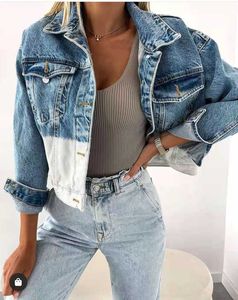 Veste en jean décontractée coupe slim – Veste en jean basique unie pour femme pour l'automne/le printemps - Product Image 1