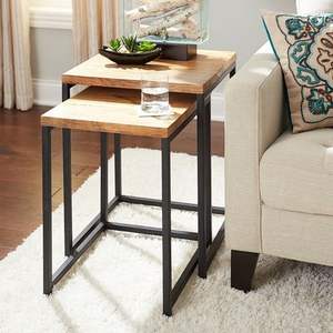 Práctica mesa auxiliar con superficie de madera y estructura de hierro que ofrece funcionalidad con la resistencia del hierro y la elegancia del madera. - Product Image 2