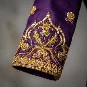 <b>Purple</b> Gold Embroidered Kaftan Women's Ceremonial Dress Adult Size Luxury <b>Velvet</b> Gown With Floral Pattern - Product Image 3