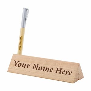 Personalized Wooden Desk Name Plate with Pen Holder Custom Engraved Office Table Nameplate Organizer for Doctor Advocate - Product Image 1