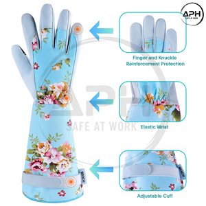 Gants de jardinage à motif floral bleu clair avec poignets extensibles, compatibles écran tactile, respirants, équipement de protection des mains - Product Image 3