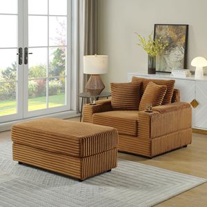 Set Soggiorno Accogliente: Divano Profondo con 2 Cuscini Decorativi e Pouf, Comodo per l'Intrattenimento Domestico - Product Image 5