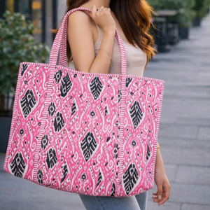 Bolso Tote Grande de Hombro Acolchado de Algodón con Estampado Artesanal, Estilo Indio, para Fin de Semana, Hecho a Mano, Lavable - Product Image 1