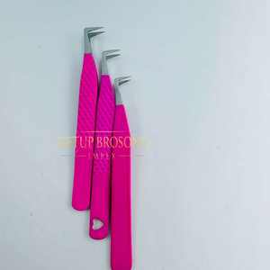 Pince à épiler pour extensions de cils de qualité supérieure, 90 degrés, revêtement rose vif, pince à épiler professionnelle pour cils, outils de beauté, usage en salon - Product Image 3
