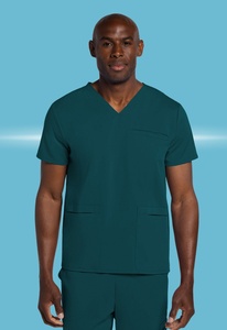 Men Teal V Neck <b>Scrub</b> <b>Top</b> Short Sleeve With Pockets Hospital Uniform For Doctors Nurses - Product Image 5