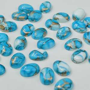 Dahlias bleu glace, cuivre, turquoise, cabochons ovales, pierres précieuses en vrac pour la création de bijoux - Product Image 3
