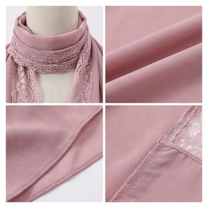 Bufanda de Chifón para Mujer, Larga, Color Rosa Sólido, con Ribete de Encaje, Elegante, Accesorio de Moda para Todas las Temporadas - Product Image 3