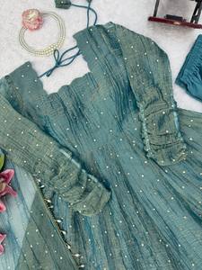 <b>Teal</b> Floor-Length Anarkali <b>Suit</b> With Embroidery For <b>Women</b> Traditional Indian Wear Wedding Style Loose Fit Rayon Dress - Product Image 5