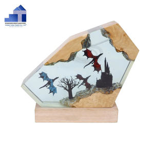 Lampe de bureau en bois et résine époxy faite à la main, LED multicolore, éclairage décoratif élégant pour la maison, chambre à coucher, espaces de vie luxueux, effet faisceau bleu - Product Image 3