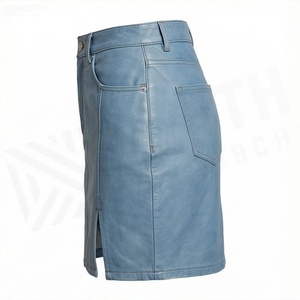 Jupe crayon mini en jean taille haute pour femme avec poches, style tissé uni décontracté toutes saisons - Product Image 3