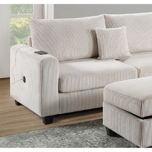 Set da Soggiorno in Velluto a Coste Avorio 3 Pezzi: Divano LAF, Chaise Longue RAF, Pouf - Divano Sezionale a L Colore Avorio - Product Image 6