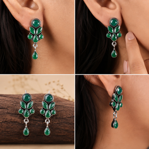 Pendientes Colgantes Florales Bohemios de Plata Oxidada con Circonita para Mujer, Venta al por Mayor Directa de Fábrica - Product Image 4
