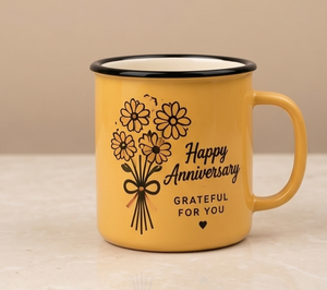 Daisy Bouquet Print Iron Enamel <b>Mug</b> Romantic Celebration Quote <b>Yellow</b> Metal Coffee Cup Factory Direct Wholesale Partner Market - Product Image 1