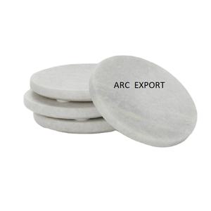 White Color Marble Round Shape <b>Coasters</b> <b>Set</b> of 4 Cafe <b>and</b> Events Table Decoration Natural Stone Marble <b>Coaster</b> for Kitchen Ware - Product Image 1