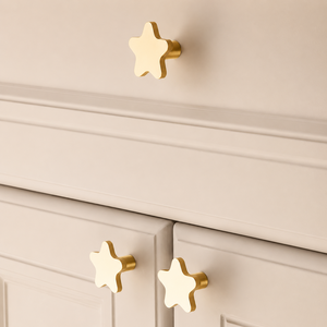 Modern Star Shape Solid Brass <b>Cabinet</b> <b>Knob</b> Brushed <b>Gold</b> Finish Decorative Drawer Pull Wardrobe Cupboard Door Furniture Hardware - Product Image 1