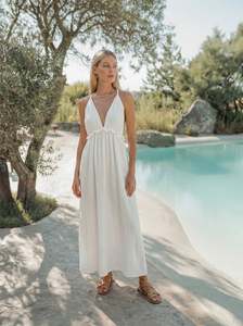 Women White Cotton Maxi <b>Dress</b> Sleeveless <b>Boho</b> Beach <b>Dress</b> Loose Fit <b>Summer</b> Resort Wear - Product Image 4