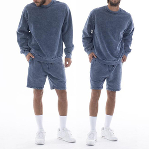 100% Cotton Sportswear Crew Neck Custom Tracksuits Summer <b>Shorts</b> and Sweatsnirt Jogger SetAcid Wash <b>Men</b> 2 Piece <b>Short</b> Set - Product Image 3
