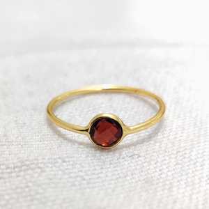 New Arrival Garnet Checker Cut Gemstone 7mm Round Bezel Setting Brass <b>Ring</b> For Womens Handmade Fashionable Jewelry Suppliers - Product Image 1