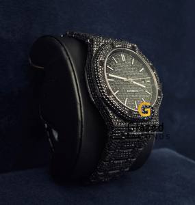 Montre de rappeur pour homme, entièrement sertie de diamants noirs de laboratoire, taille ronde, effet glacé, idéale pour les soirées - Product Image 3