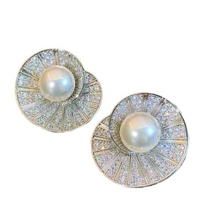 Boucles d'oreilles en perles baroques rétro en gros avec zircon, design rond de luxe et tempérament en perles naturelles - Product Image 5