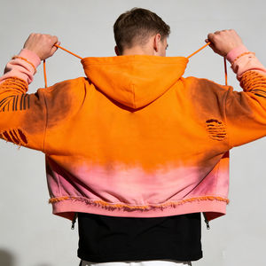 Sudaderas Extra Grandes para Hombre, Modernas, Color Naranja Tie-Dye, Desgastadas, con Estampado Personalizado - Product Image 2