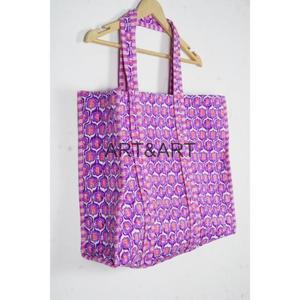 Yoga Shopping Beach Artist <b>Boho</b> Weekend Lady Quilted Tote Shoulder <b>Bag</b> Cotton Hand Print Floral Ecofriendly Sustainable Portable - Product Image 4